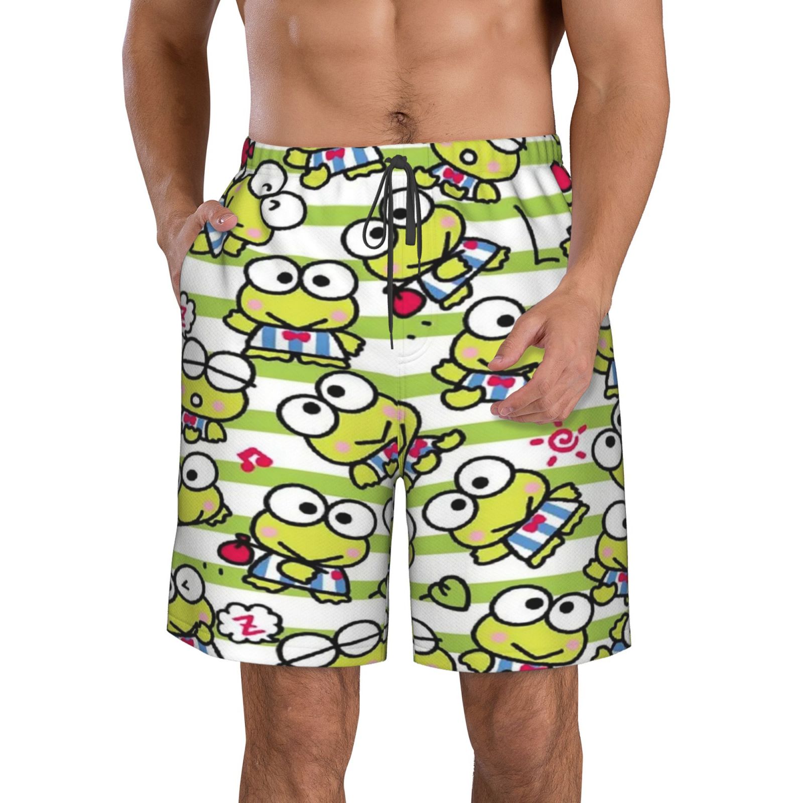 Men'S Keroppi Board Shorts 3d Graphic Swim Trunks Colorful Novelty Swimwear With Pockets